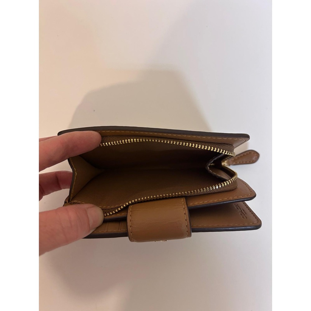 Coach Medium Corner Zip Wallet Signature Canvas Khaki Saddle Brown C0082 - Picture 7 of 8